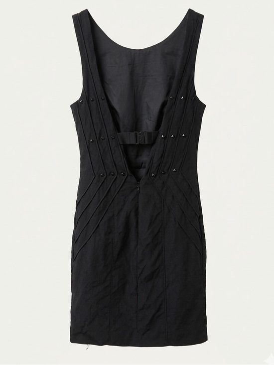 bebe Dresses & Skirts - bebe Black Studded Low Back Bodycon Mini Dress Textured Viscose Blend Size 2